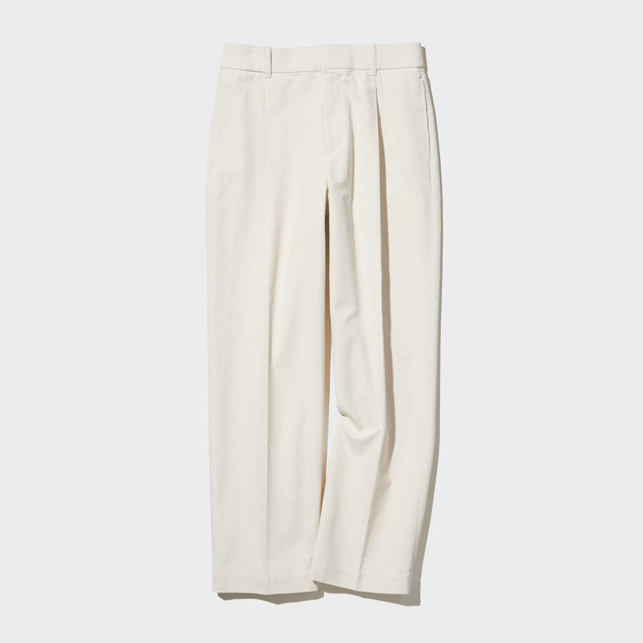 tops blancos de pana plisados de pierna ancha para mujer de uniqlo