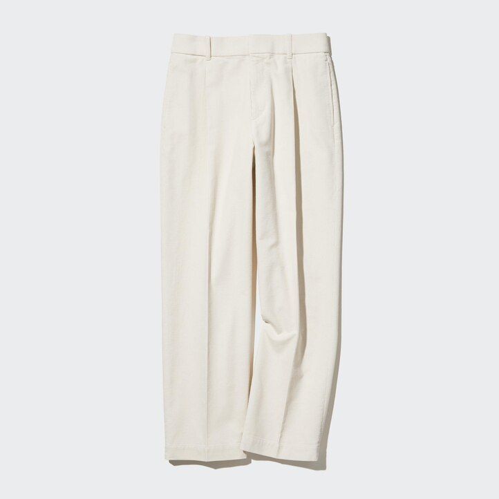 tops blancos de pana plisados de pierna ancha para mujer de uniqlo