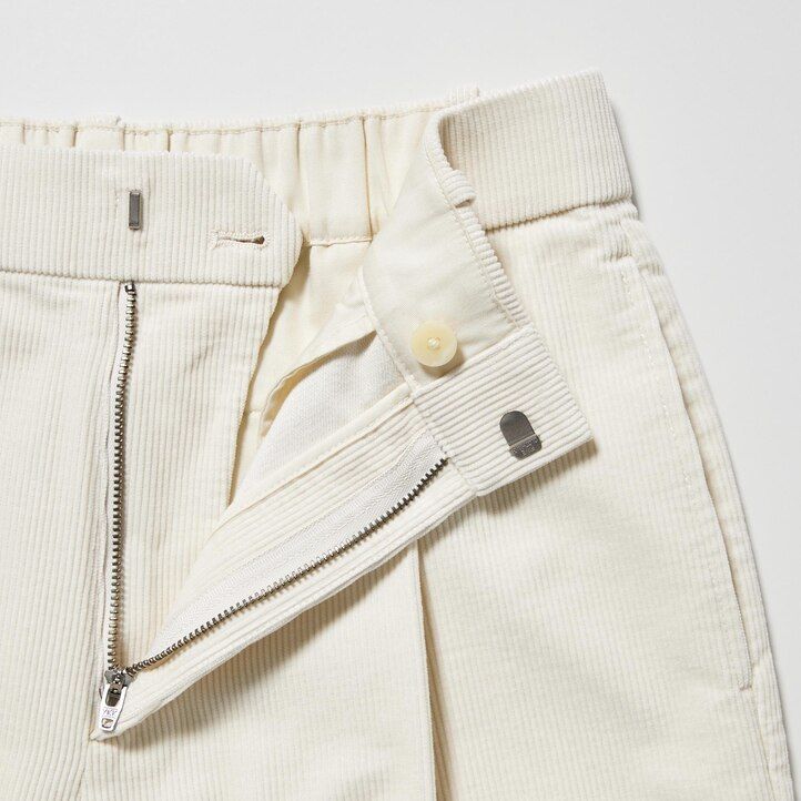 tops blancos de pana plisados de pierna ancha para mujer de uniqlo