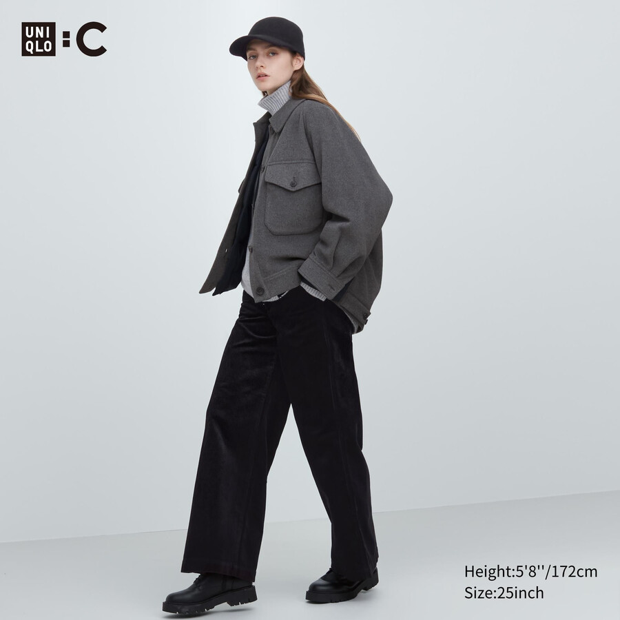 tops de pana de pierna ancha uniqlo para mujer color negro
