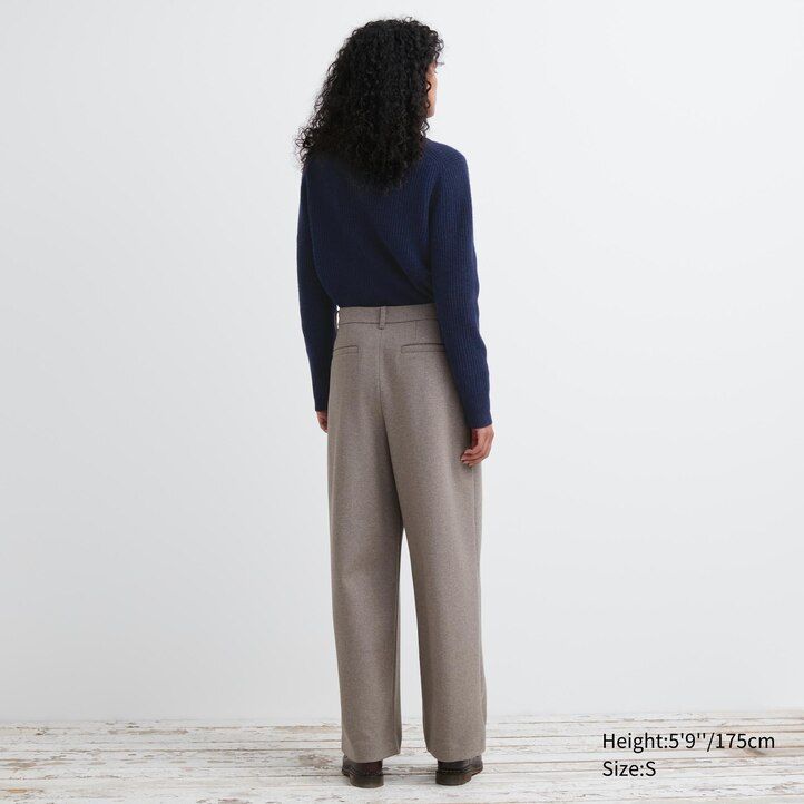 blusa de punto cepillado uniqlo con pernera ancha y plisada para mujer color beige