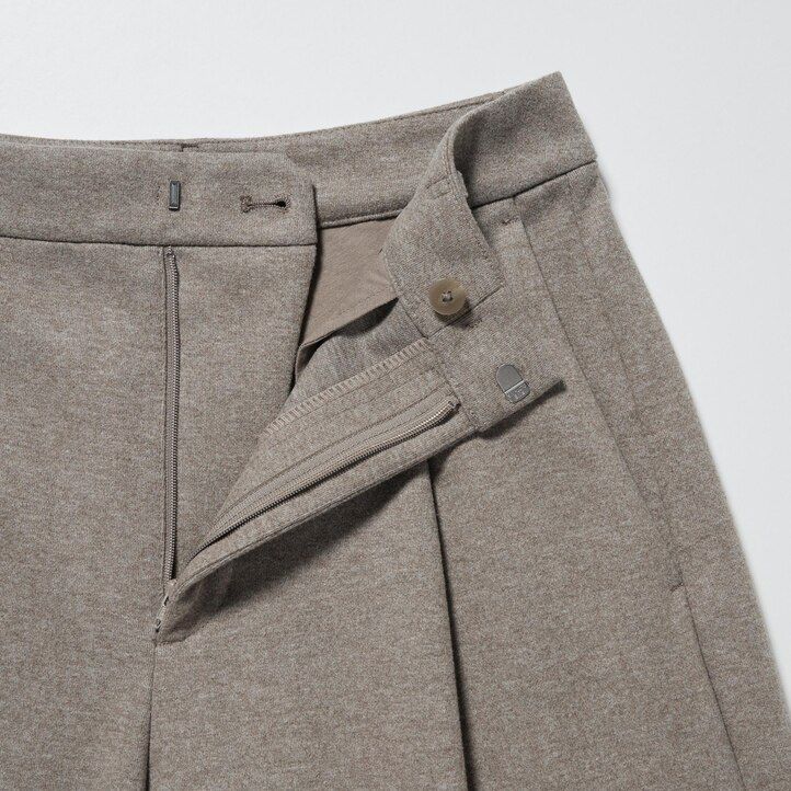 blusa de punto cepillado uniqlo con pernera ancha y plisada para mujer color beige