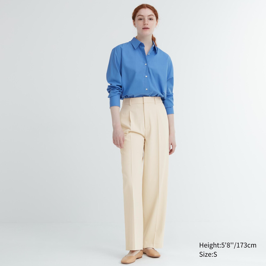 tops de pierna ancha plisados uniqlo para mujer en beige