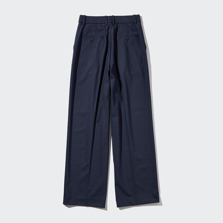 tops de mujer uniqlo con rayas y pernera ancha plisada en azul marino