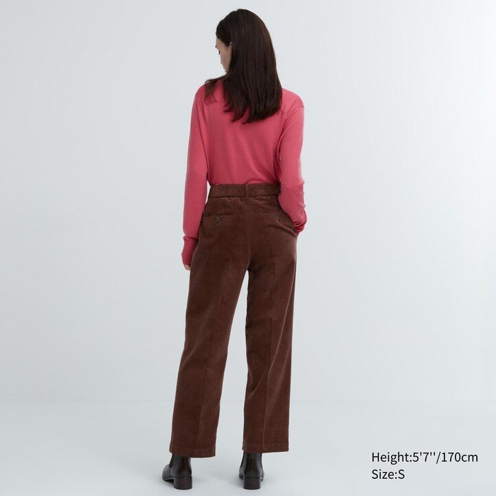 tops de pana plisados de pierna ancha uniqlo para mujer en color oliva